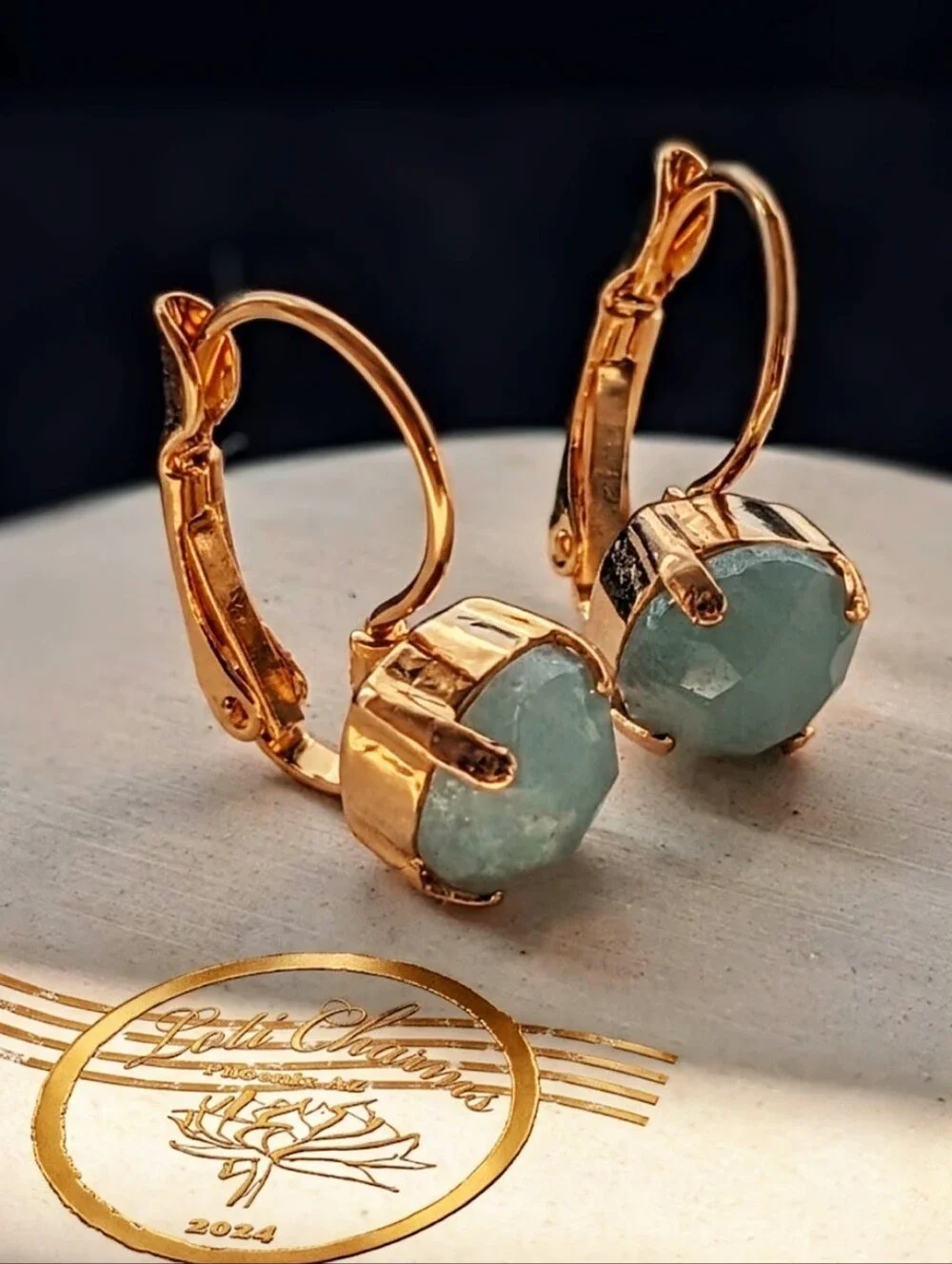 Natural Amazonite Earrings in 14k Gold Plated Simple Earrings